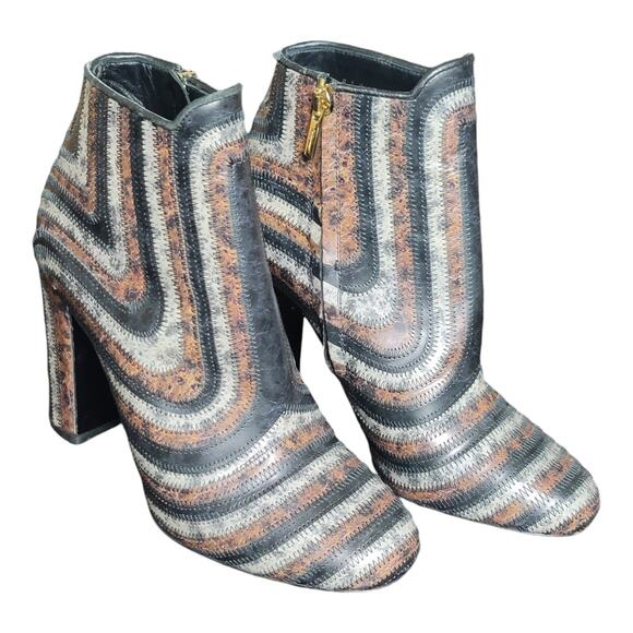 Salvatore Ferragamo Zig Zag Stitch Leather‎ Booties Ankle Boots Tricolor - Picture 9 of 11